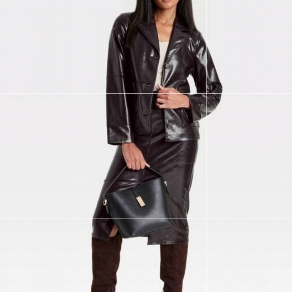 NWT A New Day Chocolate Brown Faux Leather Midi Skirt Size 8